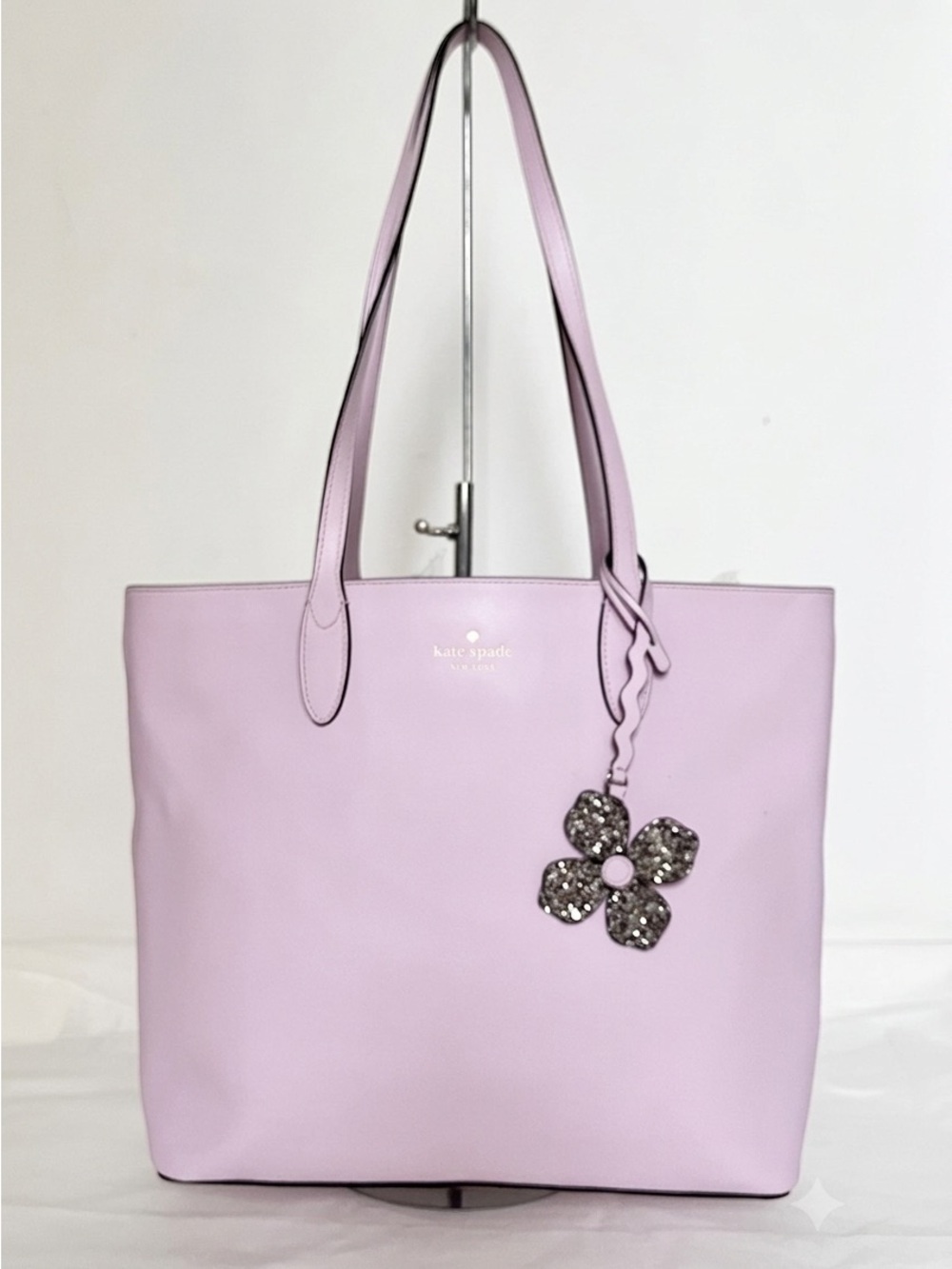 Kate Spade Kerri Medium Blossom lavender pink Tote with Rhinestone flower charm